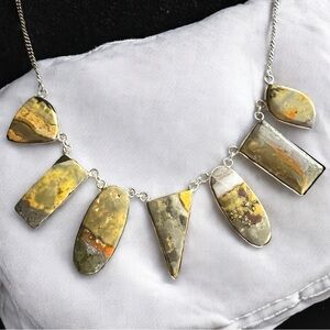 New Bumblebee Jasper Multi Stone Cluster Silver Overlay Necklace